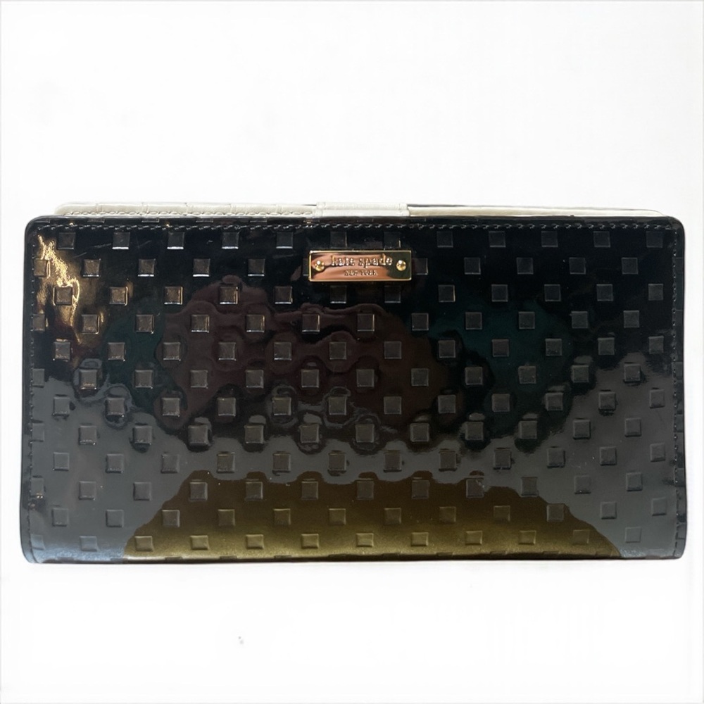 Kate Spade Black Patent Leather Storybook Interior Wallet EUC
